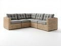 5-osobowa narożna sofa ogrodowa z technorattanu beżowa z szarymi poduszkami, 240 x 240 x 85 cm