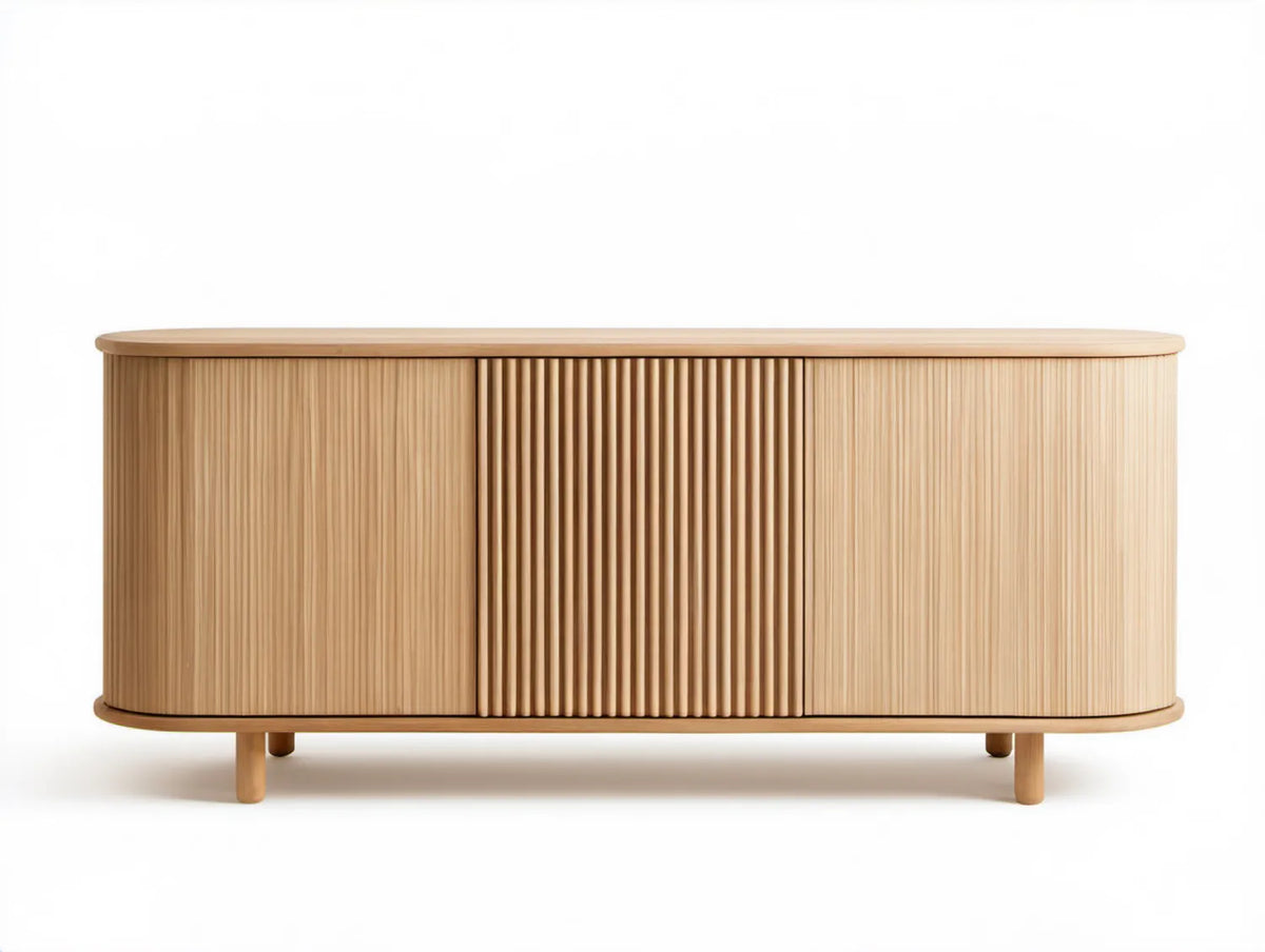 Komoda z MDF z fornirem dębowym, jasny dąb, 160 x 40 x 80 cm, zaokrąglona