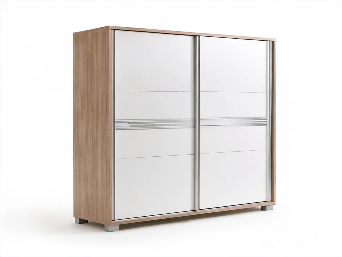 Szafa przesuwna do sypialni 200 x 60 x 215 cm Biała/Dąb sonoma/Szara