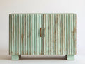 Miętowy kredens z litego drewna mango 120 x 40 x 80 cm z ryflowanymi frontami