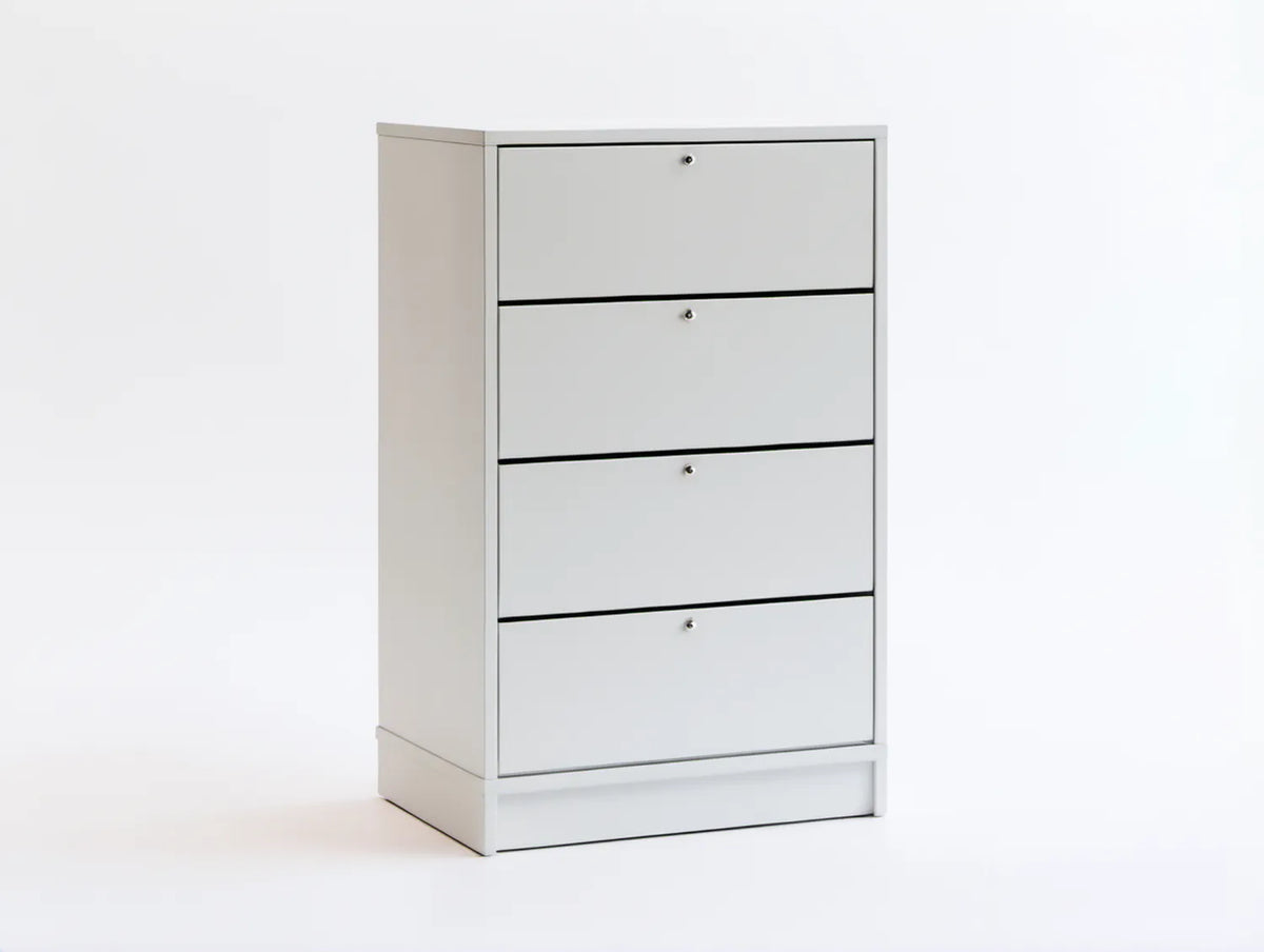 Biała szafka na buty z 4 uchylnymi komorami, 60 x 24 x 120 cm
