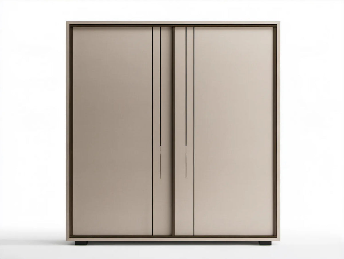 Beżowa szafa przesuwna z laminowanej płyty wiórowej 200 × 60 × 200 cm