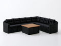 Czarny zestaw wypoczynkowy z technorattanu PE, sofa w kształcie U 305 x 235 x 75 cm ze stołem 90 x 60 x 45 cm
