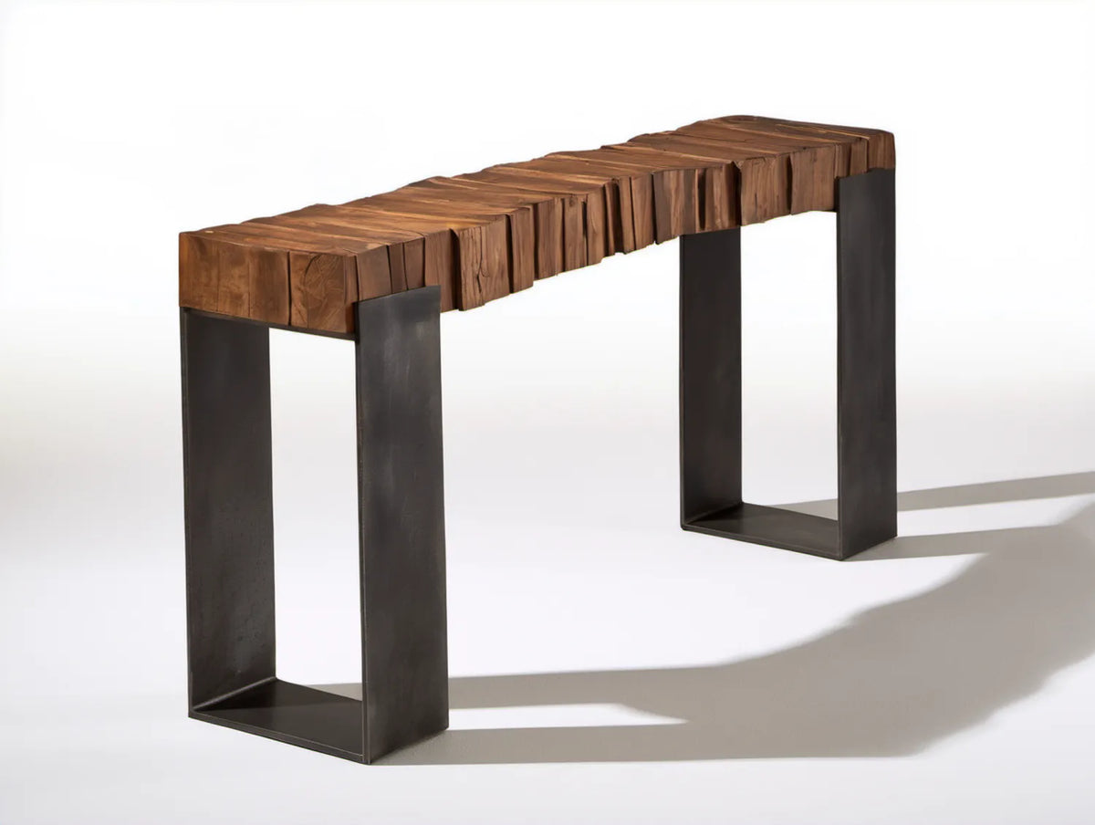 Konsola industrialna z litego drewna akacjowego i stali 120 x 35 x 75 cm Brązowa/Czarna