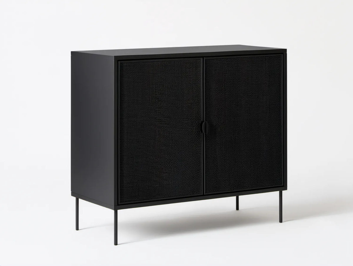 Czarny kredens dwudrzwiowy MDF i stal 100 x 40 x 90 cm