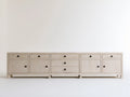 Kredens z litego drewna sosnowego 300 x 45 x 85 cm jasnobeżowy z czarnymi uchwytami