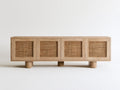 Kredens 4-drzwiowy z fornirem dębowym i plecionką rattanową, 180 × 45 × 70 cm, Naturalny Dąb/Naturalny Rattan