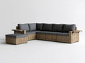 Narożna sofa ogrodowa z pufą i rozkładanymi blatami 265 × 205 × 85 cm, beżowo-ciemnoszara